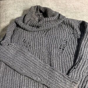 Express Charcoal Cowl Neck distressed Sweater tunic length size medium